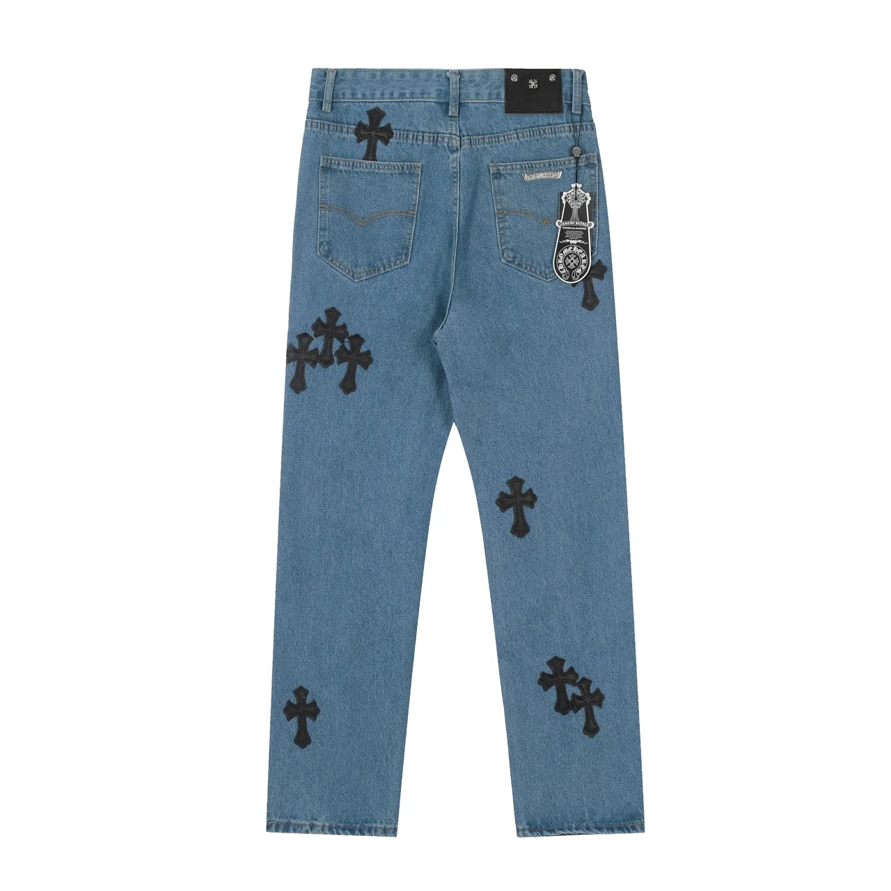 KE975#P230 The only correct leather label version on the market Chrome Hearts CH Cross embroidery distressed jeans Top ceiling quality 100% correct version The correct version is here!  Believe me this must be the best quality you will ever come across! ! Excellent value for money! !  Styles with different washes and textures are very friendly to people with thin legs and thick legs. The straight version is very flattering to the shape of the legs. The moderate length is timeless and easy to match. It is the basis of various styles and a must-have in the wardrobe! ! Add a little stacking to easily control this year's popular clean fit fabric. The fabric is stiff but the upper body is soft without losing texture. The sides and cuffs of some styles have a bone-wash effect. It's really hard not to love it! The outfit effect is immediate! ✅Correctly customize the Croxin metal leather label on the back panel. It is not sold directly with the cross on the finished jeans. 1:1 copying strives for excellence and the details are perfectly grasped. ✅The cross leather label is clear and smooth. Exquisite turning top craftsmanship. ✅Buttons, zippers and hardware are all customized versions of the Croxin LOGO. ✅High-cost washing process. Size: 28 30 32 34 36 (5 sizes)